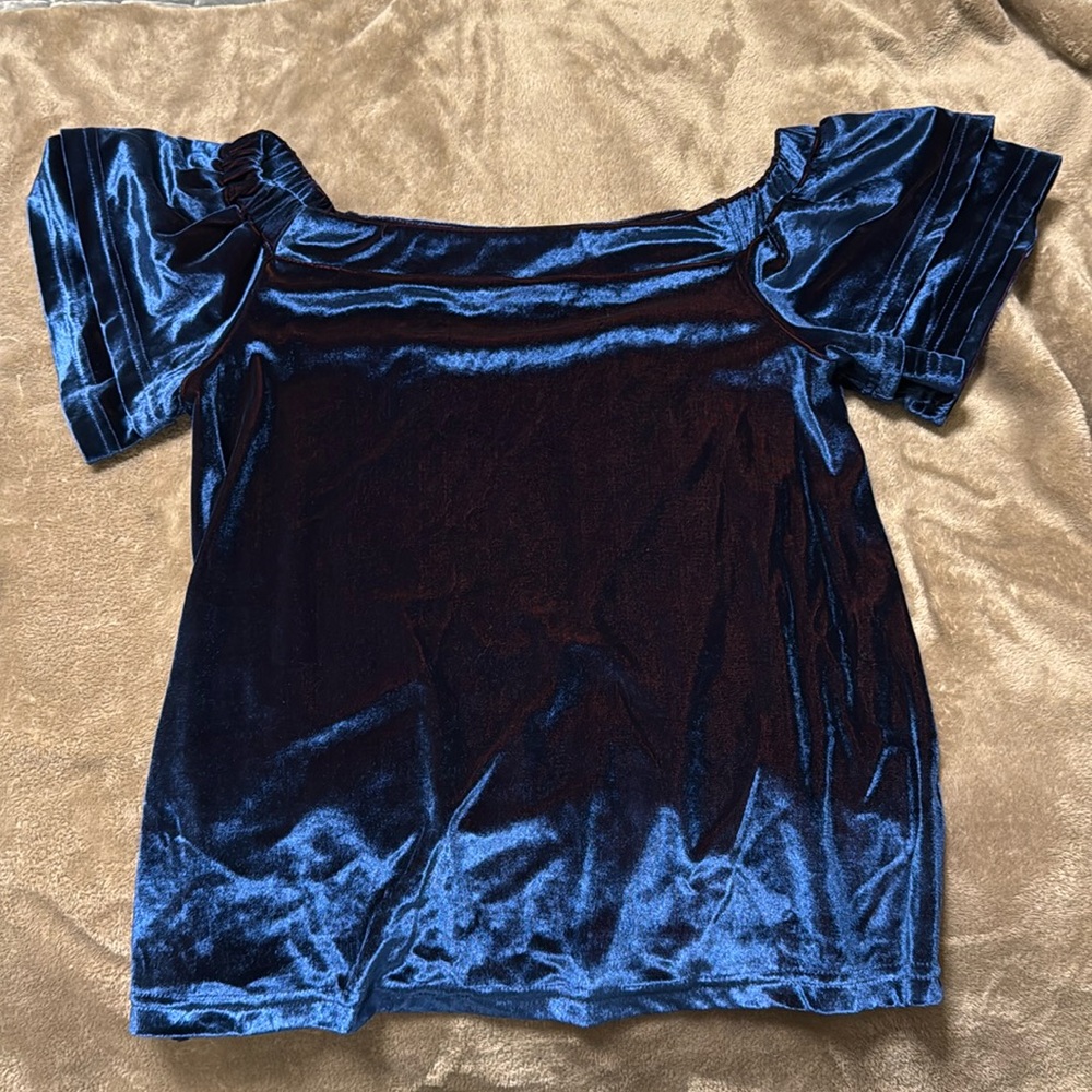 Royal blue off the shoulder velvet top